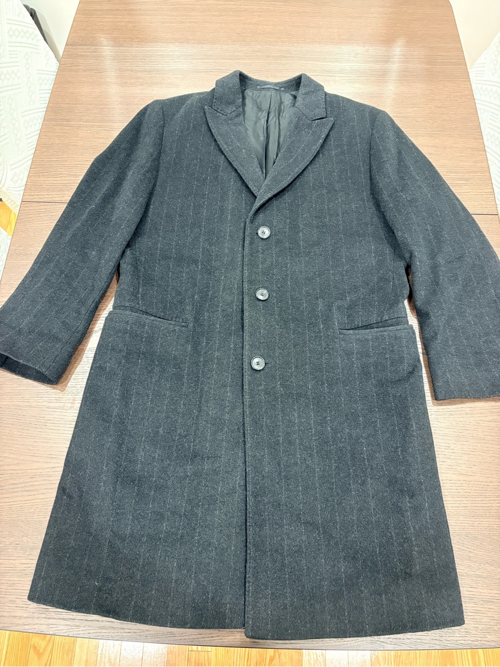 Hugo Boss Men's Black Pinstripe Pea Coat